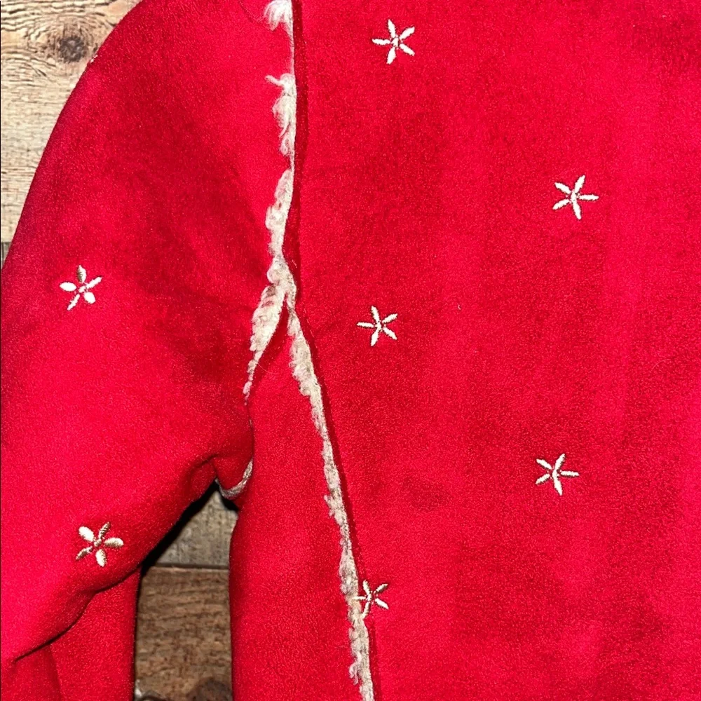 GAP red faux suede coat w Nordic embroidered shearling lining girl's size S